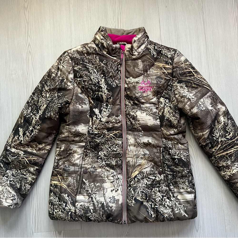 Realtree Camouflage Puffer Jacket with Pink Accents